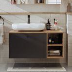 Roomart Ayaksız Lavabolu Mdf 95 Cm Çekmeceli Lotus Oval Lavabolu Banyo Dolabı Çam