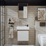Roomart Ayaksız Tek Kapaklı Lavabolu 50 cm Banyo Dolabı ve Aynalı Üst Dolabı - Atlantik Çam - Beyaz