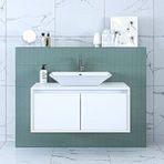Roomart Banos Banyo Ld7 Ayaksiz 2 Kapakli Lavabolu Mat Beyaz Mdf 100 Cm Banyo Dolabi