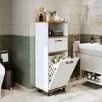 Roomart Çamaşır Sepetli Banyo Dolabı, Çok Amaçlı Çekmeceli Dolap 45 Cm Atlantik Çam - Beyaz