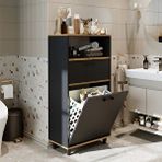Roomart Çamaşır Sepetli Banyo Dolabı, Çok Amaçlı Çekmeceli Dolap 60 Cm Atlantik Çam Antrasit