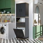 Roomart Çamaşır Sepetli Banyo Dolabı, Çok Amaçlı Çekmeceli Dolap 60 X 200 Cm Atlantik Çam Antrasit