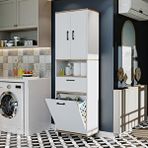 Roomart Çamaşır Sepetli Banyo Dolabı, Çok Amaçlı Çekmeceli Dolap 60 X 200 Cm Atlantik Çam - Beyaz
