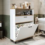 Roomart Çamaşır Sepetli Banyo Dolabı, Çok Amaçlı Çekmeceli Dolap 90 Cm Atlantik Çam - Beyaz