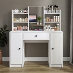 ROOMART Glamo Aynalı Makyaj Masası - Tek Çekmeceli, 2 Dolaplı , Takı Düzenleyici Mat Beyaz