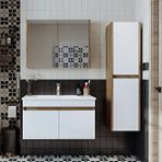 Roomart '' Lavabolu '' Atlantik-beyaz Mat Mdf 85 Cm Banyo Alt Dolap + Aynalı Üst Dolap + Boy Dolap