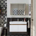 Roomart '' Lavabolu '' Atlantik-beyaz Mat Mdf 85 Cm Banyo Alt Dolap + Aynalı Üst Dolap Çok Renkli