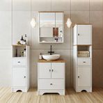 Roomart Lavabolu Banyo Dolabı Mat Beyaz Mdf 60 Cm Çekmeceli Banyo Dolabı+aynalı Üst Dolap+2 Adet Boy Dolap