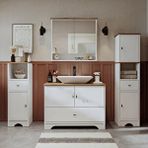 Roomart Lavabolu Mat Beyaz Mdf 100 Cm Çekmeceli Banyo Dolabı + Aynalı Üst Dolabı + 2 Adet Boy Dolabı