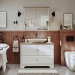 Roomart Lavabolu Mat Beyaz Mdf 100 Cm Çekmeceli Banyo Dolabı Aynalı Üst Dolabı