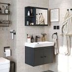 Roomart Lavabolu Mat Suntalam 60 Cm Banyo Dolabı + Aynalı Üst Dolabı Antrasit