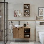 Roomart Lavabolu Mdf 75 cm Lotus Çekmeceli Banyo Dolabı + Aynalı Üst Dolabı - Atlantik Çam