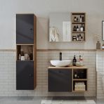 Roomart Lavabolu Mdf 75 cm Lotus Çekmeceli Banyo Dolabı + Aynalı Üst Dolabı + Banyo Boy Dolabı - Antrasit - Atlantik Çam