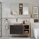 Roomart Lavabolu Mdf 95 Cm Lotus Çekmeceli Banyo Dolabı + Aynalı Üst Dolabı Atlantik Çam Antrasit