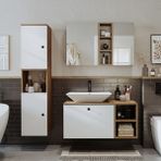 Roomart Lavabolu Mdf 95 cm Lotus Çekmeceli Banyo Dolabı + Aynalı Üst Dolabı + Banyo Boy Dolabı - Atlantik Çam - Beyaz