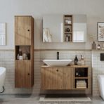 Roomart Lavabolu Mdf 95 cm Lotus Çekmeceli Banyo Dolabı + Aynalı Üst Dolabı + Banyo Boy Dolabı - Atlantik Çam