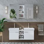 Roomart Likya 2 Kapaklı Ve Açık Raflı Mdflam 2 Lavabolu 120 Cm Banyo Alt Dolabı Üst Dolabı Beyaz