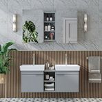 Roomart Likya 2 Kapaklı Ve Açık Raflı Mdflam 2 Lavabolu 120 Cm Banyo Alt Dolabı Üst Dolabı Kül Gri Beyaz