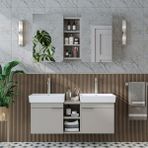 Roomart Likya 2 Kapaklı ve Açık Raflı Mdflam 2 Lavabolu 120 cm Banyo Alt Dolabı Üst Dolabı - Kum Taşı