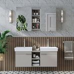 Roomart Likya 2 Kapaklı Ve Açık Raflı Mdflam 2 Lavabolu 120 Cm Banyo Alt Dolabı Üst Dolabı Kumtaşi Beyaz