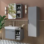 Roomart Likya Kapaklı Açık Raflı Mdflam Lavabolu 82 Cm Banyo Alt Dolabı +banyo Üst Dolabı + Banyo Boy Dolabı Kül Gri Beyaz