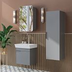 Roomart Likya Kapaklı Lavabolu 50 Cm Banyo Alt Dolabı + Üst Dolabı + Banyo Boy Dolabı Kül Gri Beyaz
