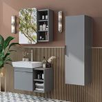 Roomart Likya Kapaklı Ve Açık Raflı Mdflam Lavabolu 72 Cm Banyo Alt Dolabı + Üst Dolabı + Banyo Boy Dolabı Kül Gri Beyaz