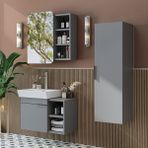 Roomart Likya Kapaklı Ve Açık Raflı Mdflam Lavabolu 72 Cm Banyo Alt Dolabı + Üst Dolabı + Banyo Boy Dolabı Kül Gri