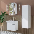 Roomart Likya Mdflam Kapaklı Lavabolu 60 Cm Banyo Alt Dolabı + Banyo Üst Dolabı + Banyo Boy Dolabı Beyaz