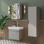 Roomart Likya Mdflam Kapaklı Lavabolu 60 Cm Banyo Alt Dolabı + Banyo Üst Dolabı + Banyo Boy Dolabı Kumtaşi Beyaz