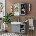 Roomart Likya Tek Kapaklı Lavabolu 82 Cm Banyo Alt Dolabı + Üst Dolabı, Lavabolu Mdflam Banyo Dolabı Takımı Kül Gri