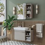 Roomart Likya Tek Kapaklı Lavabolu 82 cm Banyo Alt Dolabı + Üst Dolabı, Lavabolu Mdflam Banyo Dolabı Takımı - Kum Taşı