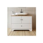 Roomart Oval Lavabolu Ayaklı 2 Kapaklı Çekmeceli Mat Beyaz Mdf 100 Cm Banyo Dolabı