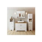 Roomart Oval Lavabolu Mat Beyaz Mdf 100 Cm Çekmeceli Banyo Dolabı Aynalı Üst Dolabı 2 Adet Boy Dolabı