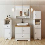 Roomart Oval Lavabolu Mat Beyaz Mdf 80 Cm Cekmeceli Banyo Dolabi + Aynali Ust Dolabi + 2 Adet Boy Dolabi