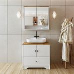Roomart Oval Lavabolu Mat Beyaz MDF 80 cm Çekmeceli Banyo Dolabı ve Aynalı Üst Dolabı