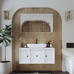 Roomart Oval Lavabolu Mat Mdf 105 Cm Çekmeceli Banyo Dolabı + Aynalı Üst Dolabı Beyaz