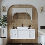 Roomart Oval Lavabolu Mat Mdf 120 Cm Çekmeceli Banyo Dolabı + Aynalı Üst Dolabı Beyaz