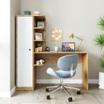 Roomart Roma Raflı Çalışma Masası , Çalışma Ofis Masası Sol Dolaplı Atlantik Çam - 143 CM - Atlantik Çam - Beyaz