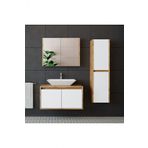 Roomart Roomarttm7.3 Lavabolu Ahsap-Mat Beyaz Mdf 85 Cm Banyo Dolabi+Aynali Banyo Ust Dolabi+Boy Dolabi