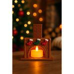 Root Made Mini Şömine Tealight Mumluk Dekoratif Obje Kış Dekoru Konsol Ünite Süsü Yeni Yıl Hediyesi -Mum Dahil