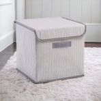 Rope Home Gri Çizgili Kapaklı Dolap Içi Çamaşır Oyuncak Düzenleyici Katlanır Saklama Kutusu 30X30X30 - Raf Düzenleyici