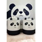 Rope Home Panda Tasarımlı 2' Li Bebek Çocuk Odası Düzenleyici Saklama Kutusu Oyuncak Kirli Sepeti 37X40 - Beyaz