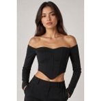 Rosa By Belle Kadın Düşük Omuz Uzun Kollu Korseli Crop Bluz 3435 - Siyah