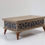Rosa orta sehpa çekmeceli akıllı masa sihirli sehpa ayaklı yemek masası (MAVİ)