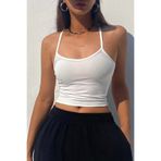 ROSAMİNA Kadın Beyaz Kaşkorse İnce Askılı Crop Bluz
