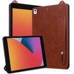 Rosbtib iPad 9./8./7. nesil 10,2 inç model 2021 2020 2019 için darbeye dayanıklı, Standlı Slim Edition Suni Deri Tablet Kılıf, iPad 10,2 inç 2021 2020 2019 (El Kayışı), Kahverengi