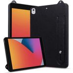 Rosbtib iPad 9./8./7. nesil 10,2 inç model 2021 2020 2019 için darbeye dayanıklı, Standlı Slim Edition Suni Deri Tablet Kılıf, iPad 10,2 inç 2021 2020 2019 (El Kayışı), Siyah