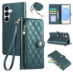 Rosbtib kılıf for Samsung Galaxy S25 Plus/Galaxy S24 Plus 6,7 inç, PU deri cep telefonu kılıfı elmas kafes nakış, Galaxy S25+/S24+ flip case with bilek kayışı ve çapraz askılı uzun kayış, Yeşil