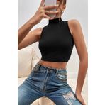 Rose Alexandra Kadın Siyah Dik Yaka Crop Top Bluz